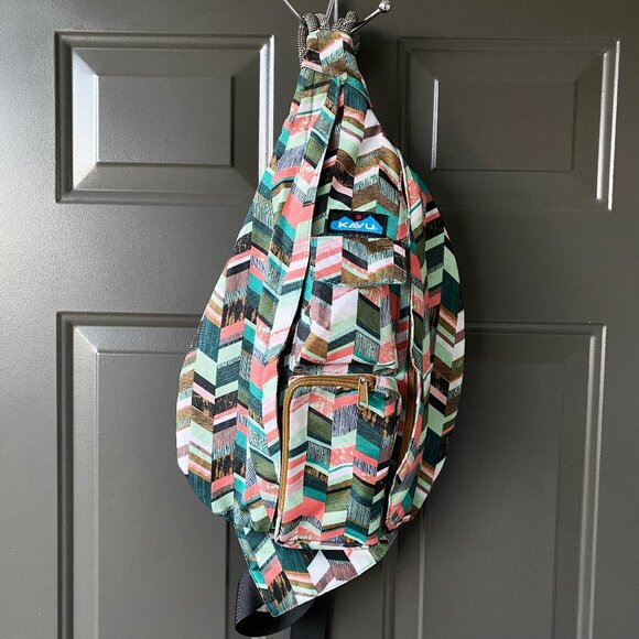 KAVU Original Rope Sling Pack with Adjustable Rope Shoulder Strap, Coastal Block - Picture 1 of 15